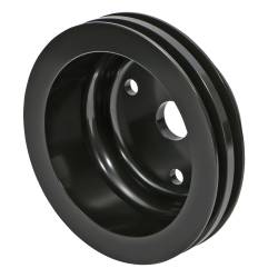 ALUMINUM SB CHEVY CRANKSHAFT PULLEY; 2 GROOVE; LONG WATER PUMP- BLACK FINISH