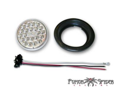 Poison Spyder Customs - Poison Spyder Customs 41-04-051 4" Round Taillight, 24-LED, Push-In w/ Grommet - Clear/Red