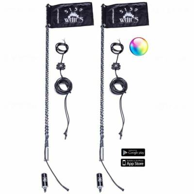 5150 Whips - 5150 Whips 24" 187 Bluetooth Control LED Safety Whip w/ Magnet Mount & Flag-Pair