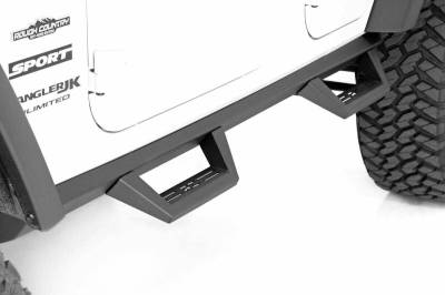 Rough Country Suspension Systems - Rough Country Contoured Drop Step Nerf Bars-Black, for Wrangler JK 4dr; 90765B