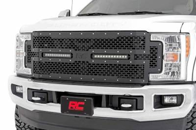 Rough Country Suspension Systems - Rough Country Front Mesh Grille Insert w/ LED-Black, 17-19 Super Duty; 70216