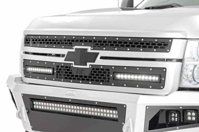 Rough Country Suspension Systems - Rough Country Front Mesh Grille Insert w/ LED-Black, 11-14 Silverado HD; 70155