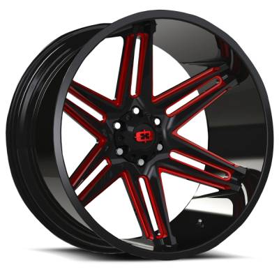 Vision Wheel - Vision Wheels 363 Razor 22x12 8x6.5 -51mm Black Gloss & Red; 363-22281GBMR-51