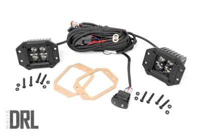 Rough Country Suspension Systems - Rough Country Black Series 2" Flush Mount DRL LED Light Pods-Spot; 70803BLKDRL