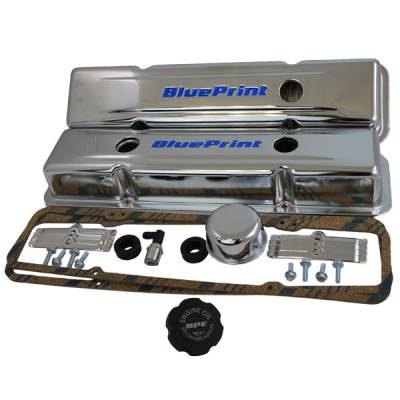 BluePrint Engines - BluePrint Engines BPP9518 Valve Covers SBC Steel Chrome Baffled w/Breathers Kit