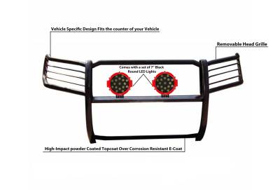 Black Horse Off Road - Black Horse 17FJ28MA-PLR Black Grille Guard w/LED for 11-15 Ford Explorer