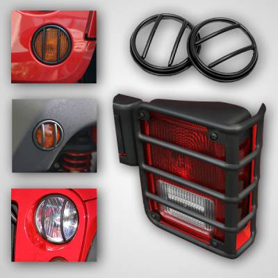 Rugged Ridge - Rugged Ridge 12496.02 Black 10Pc Euro Guard Light Kit 07-18 Jeep Wrangler JK