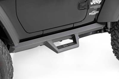 Rough Country Suspension Systems - Rough Country Contoured Drop Step Nerf Bars Black for Wrangler JL 2DR 90761