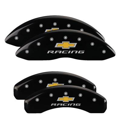 MGP Caliper Covers - Set of 4 Black Finish Silver Chevy Racing