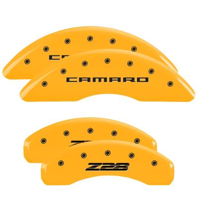 MGP Caliper Covers - MGP Caliper Covers 14011SZ85YL 4PC Engraved F/R Yellow for 12-15 Chevy Camaro