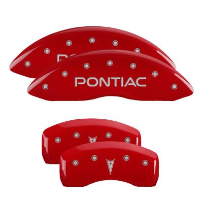 MGP Caliper Covers - Set of 4: Red Finish Silver Pontiac/Arrow Logo