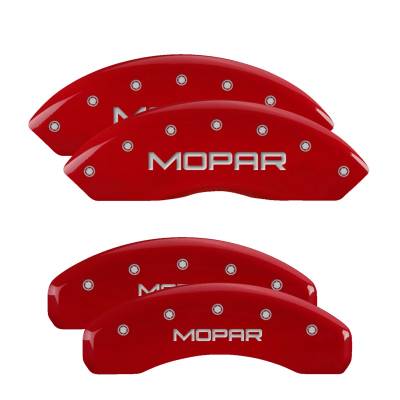 MGP Caliper Covers - MGP Caliper Covers 42018SMOPRD 4PC Engraved F/R MOPAR Red for 18-25 Wrangler JL