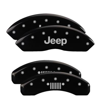 MGP Caliper Covers - MGP Caliper Covers 42018SJPLBK 4PC Engraved Fr/Rr for 18-25 Jeep Wrangler JL