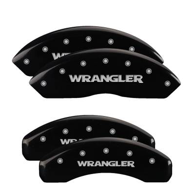 MGP Caliper Covers - MGP Caliper Covers 42019SWRGBK 4PC Engraved Front/Rear for 18-24 Jeep Wrangler