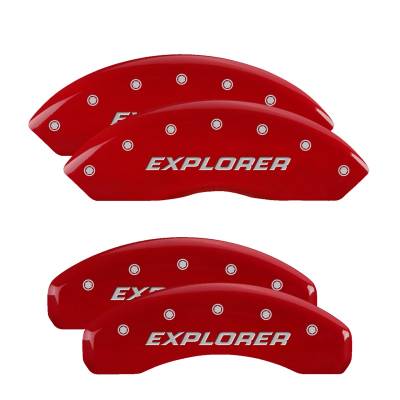 MGP Caliper Covers - MGP Caliper Covers 10252SEXPRD 4PC Engraved F/R Red for 20-25 Ford Explorer