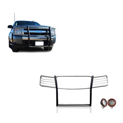 Black Horse Off Road - Black Horse 17A035700A2MSS-PLFR SS Grille Guard w/LED for 07-13 Silverado 1500