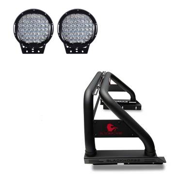Black Horse Off Road - Black Horse RB007BK-PL69B Roll Bar Kit w/9" LED Lights Black for 05-21 Frontier