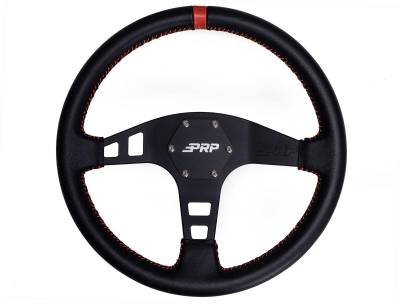 PRP - PRP 13" Shallow Dish Leather Wrap Steering Wheel Black/Red G213