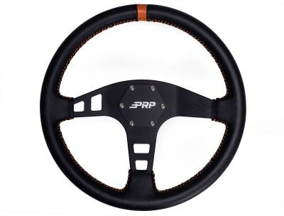 PRP - PRP 13" Shallow Dish Leather Wrap Steering Wheel Black/Orange G214