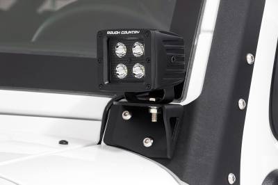 Rough Country Suspension Systems - Rough Country Lower Windshield Light Mounts Black for Jeep Wrangler JK 70044
