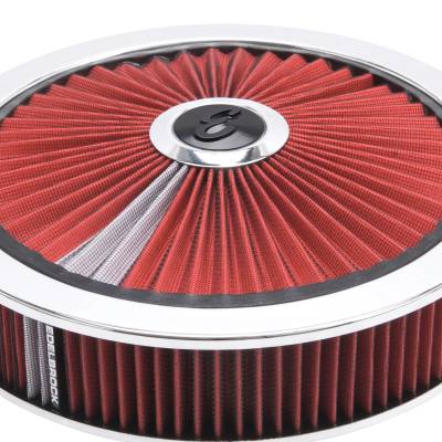 Edelbrock - Edelbrock 43660 Pro-Flo Chrome Round 14" Air Cleaner 3" Pro-Flo Element Red
