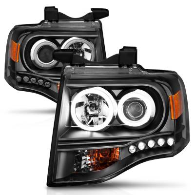 Anzo USA - Anzo USA Projector Headlight Set w/CCFL Halo Black Ford Expedition 111113