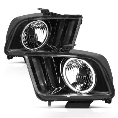 Anzo USA - Anzo 121033 Black Crystal Headlight Set w/CCFL Halo for 05-09 Ford Mustang