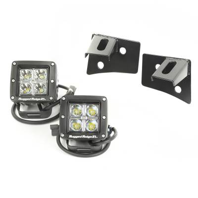 Rugged Ridge - Rugged Ridge 11027.10 Windshield Hinge Light Brackets w/Lights 07-18 Wrangler JK