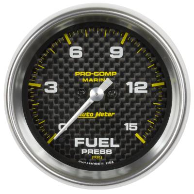 AutoMeter - AutoMeter 200848-40 Marine Fuel Pressure Gauge 2-1/16" 15PSI Carbon Fiber
