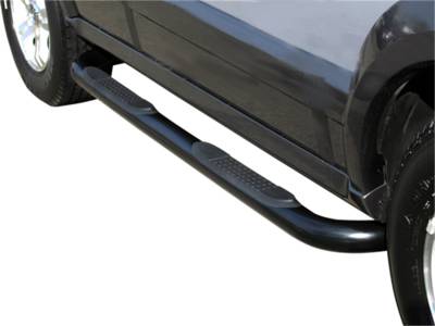 TrailFX - TrailFX A8009TI 4" Round Bent Nerf Bar Titanium Black Steel Rocker Mount