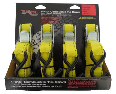 TrailFX - TrailFX A21023Y Cargo Tie Down 10' x 1 400Lb Load w/Cam Buckle Yellow 4Pc