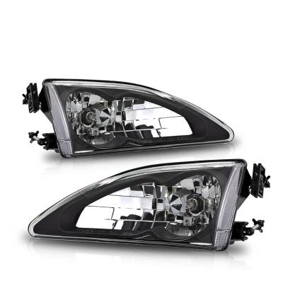 Winjet - Winjet CHWJ-0213-B Black/Clear Crystal Headlights for 94-98 Ford Mustang Cobra