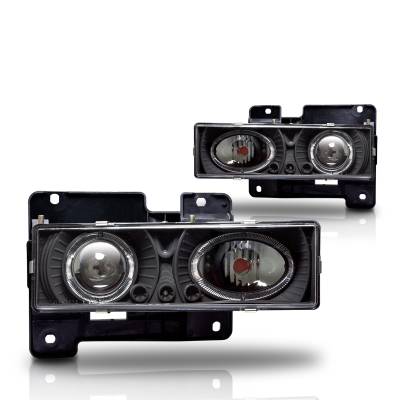 Winjet - Winjet CHWJ-0002-B Black/Clear Halo Projector Headlights for Chevy/GMC Yukon