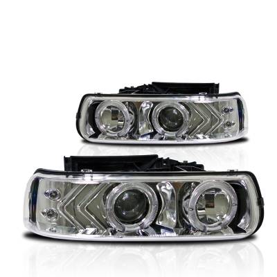Winjet - Winjet CHWJ-0214-C Chrome/Clear Halo Projector Headlights for 99-02 Chevy Tahoe