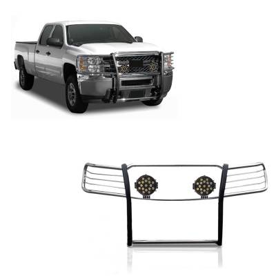 Black Horse Off Road - Black Horse 17A035700A2MSS-PLB SS Grille Guard w/LED 07-13 Chevy Silverado 1500