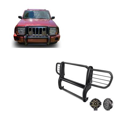 Black Horse Off Road - Black Horse 17A081000MA-PLB Black Grille Guard w/LED for 06-10 Jeep Commander