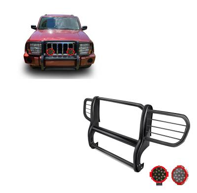 Black Horse Off Road - Black Horse 17A081000MA-PLR Black Grille Guard w/LED for 06-10 Jeep Commander