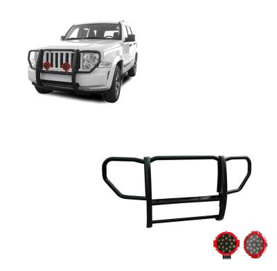 Black Horse Off Road - Black Horse 17A086400A-PLR Black Grille Guard w/LED for 08-12 Jeep Liberty