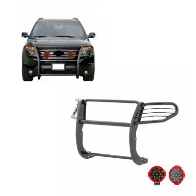 Black Horse Off Road - Black Horse 17FJ30MA-PLR Black Grille Guard w/LED for 16-19 Ford Explorer