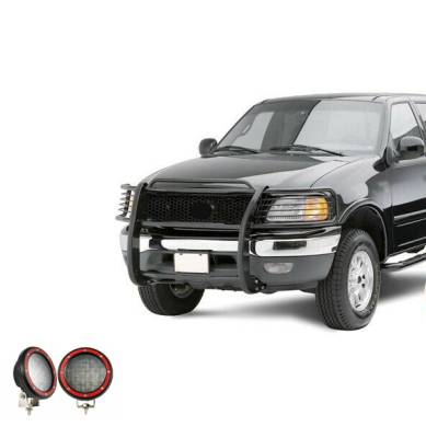 Black Horse Off Road - Black Horse 17FP27MA-PLFR Black Grille Guard w/LED for Ford Expedition F150/250