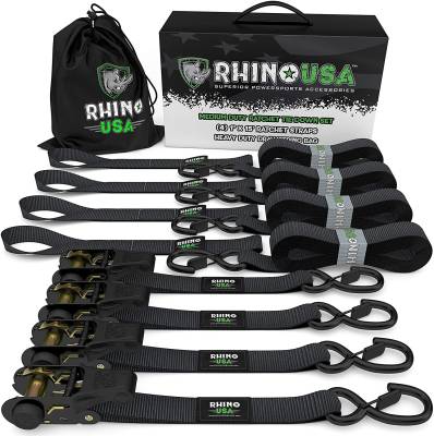 Rhino USA - Rhino USA GMG-R1-4PACK Medium Duty Ratchet Strap Tie-Down 4pc Black