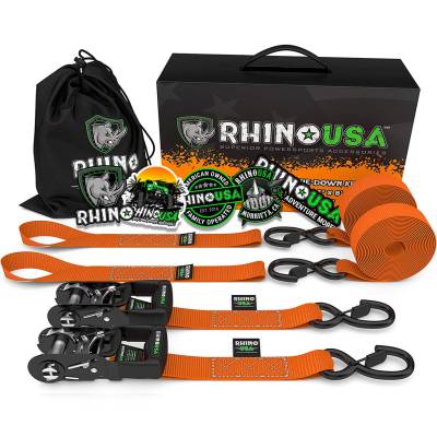 Rhino USA - Rhino USA HDKIT-2PK-ORG 1.6"x8' Heavy Duty Ratchet Tie-Downs 2pc Orange