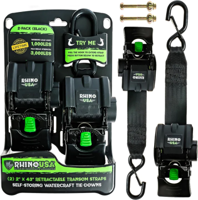 Rhino USA - Rhino USA TD-MSTR2X43-BLK Retractable Transom Straps 2pc Black