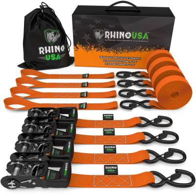 Rhino USA - Rhino USA HDKIT-4PK-ORG 1.6"x8' Heavy Duty Ratchet Tie-Down 4pc Orange