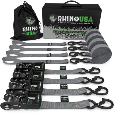 Rhino USA - Rhino USA HDKIT-4PK-GRY 1.6"x8' Heavy Duty Ratchet Tie-Down 4pc Gray