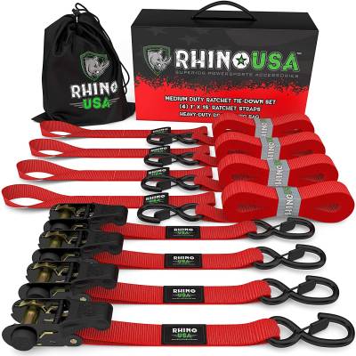 Rhino USA - Rhino USA RCHT-4PACK Red Medium Duty Ratchet Strap Tie-Down 4pc Red