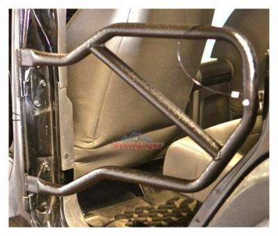 Steinjager - Steinjager Rear Tubular Trail Doors-Text Black for Wrangler JK 4DR J0041259