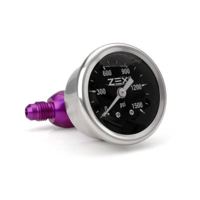 ZEX - ZEX 82341 Nitrous Pressure Gauge 0-1500psi 1.5" Analog Liquid -4AN Black