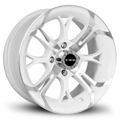 HD Wheels - HD Wheels Spinout 14x7 4x4.0 -10mm Gloss White/Machined SO147042-10WM