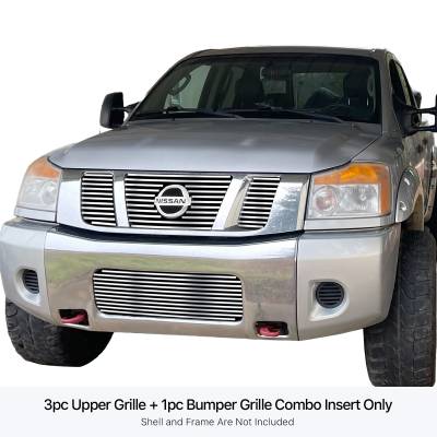 APS - APS Stainless Billet Grille-Polish for 08-15 Nissan Titan GR14FGH14S